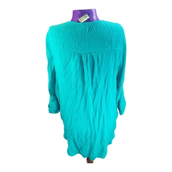 Signature Studio teal gauzy zip neckline roll sleeve summer tunic top M - Picture 2 of 10
